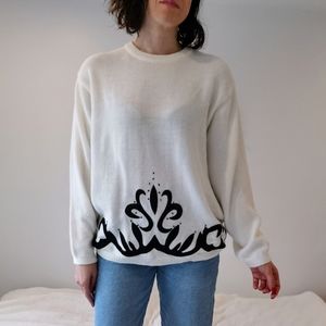 *Sold* XL white vintage geometric sweater retro 80s womens clothing